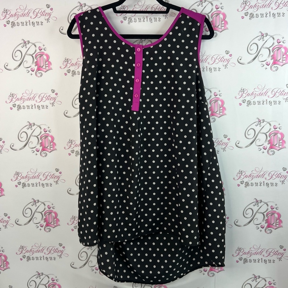 Bobeau tank top dotted Polka Dot Sleeveless Top with Pink purple Accents